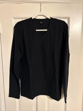 Azul by moussy Men's Black V-Neck Ribbed Knit Sweater